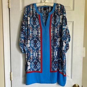 Rafaela Boho Red, White and Blue Caftan/Beach Cover-Up/Tunic. Sz. 1X.